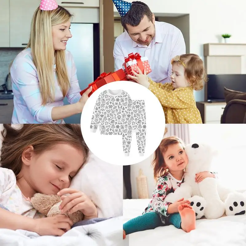 Coloring Pajama Set Kids Long Sleeve Top And Pants Pjs Kids Art Color Your Own Pajama Handicraft Toys DIY Kid Crafts For Kids