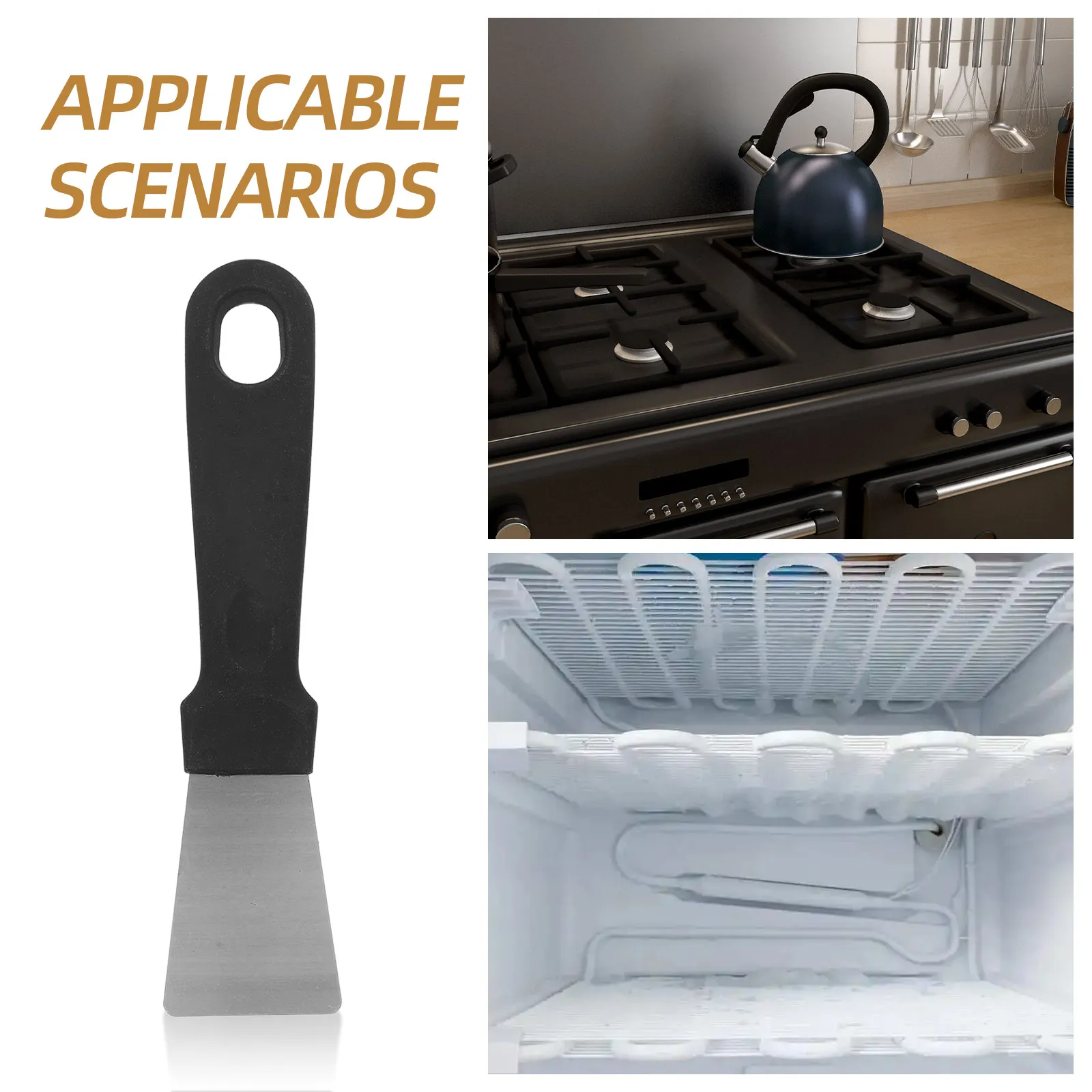 5Pcs Ergonomic Stainless Steel Cleaning Spatula for Kitchen Hood Freezer Defrosting Ice Scraping Stovetop Grill Pan and