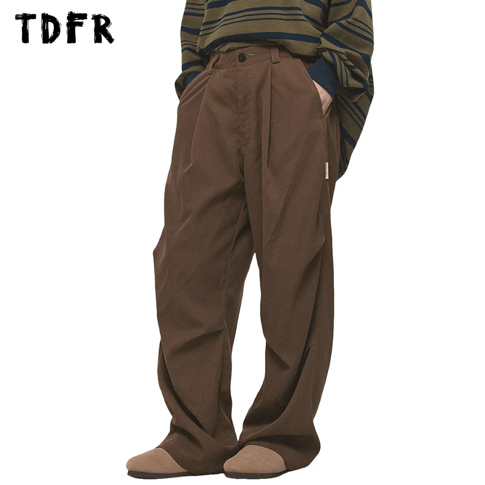 

Pleated Solid Color Casual Pants Mens Casual Retro Streetwear Loose Wide Leg Trousers Men