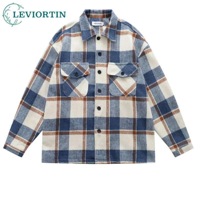 American fashion brand contrasting color lapel jacket for men's spring and autumn retro double pocket design checkered jacket