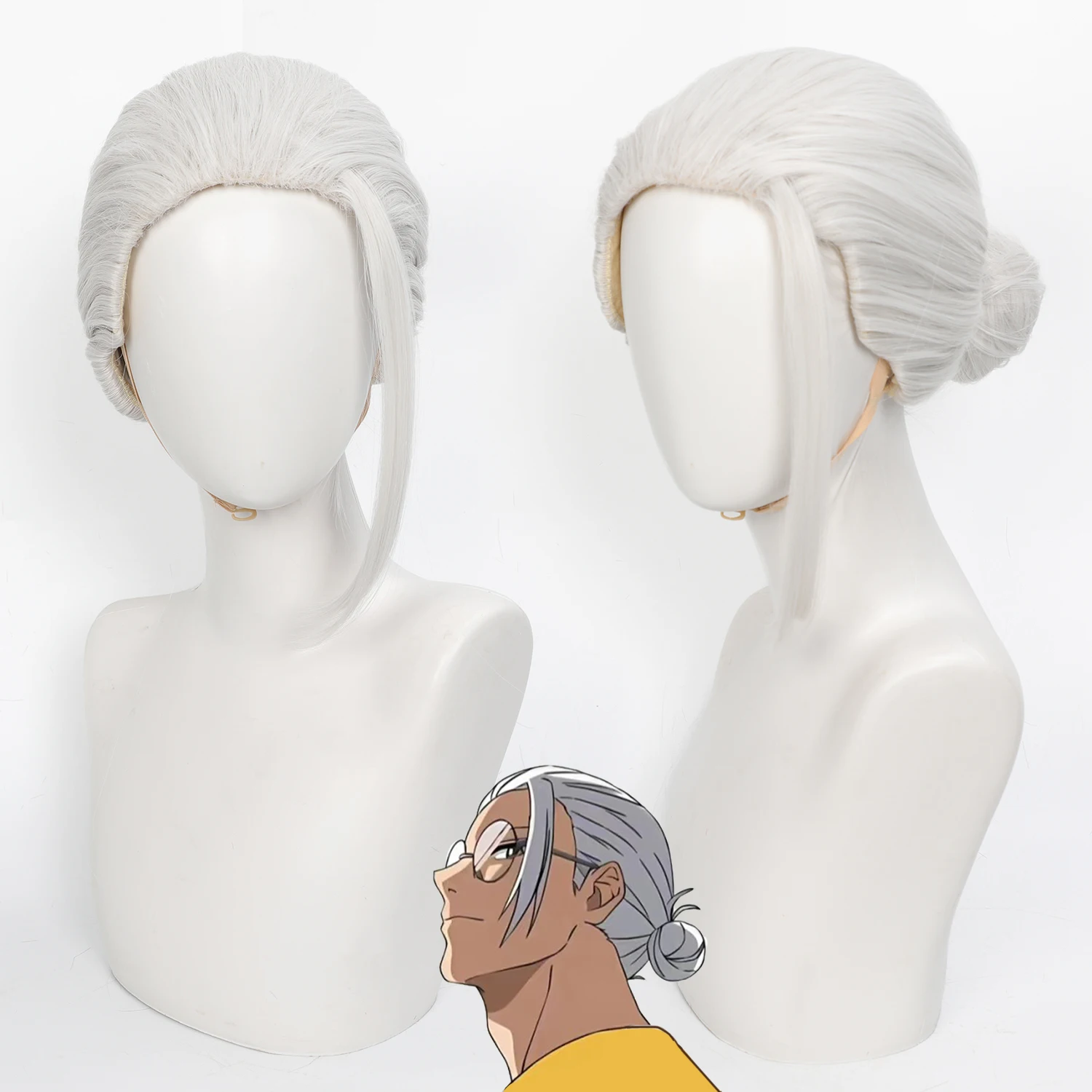 Gray Silver Cosplay Wig Updo Style Synthetic Heat Resistant Hair for Halloween Party