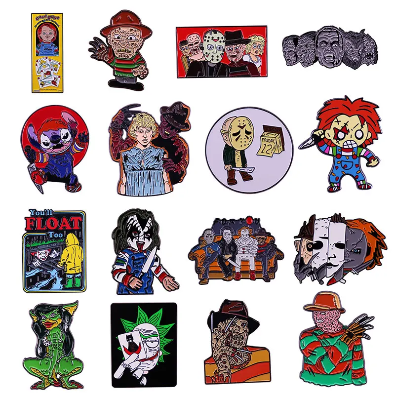 Halloween Horror Movie Series Character Brooch Metal Badge Fashion Jewellery Clothes Hat Backpack Accessory Gifts