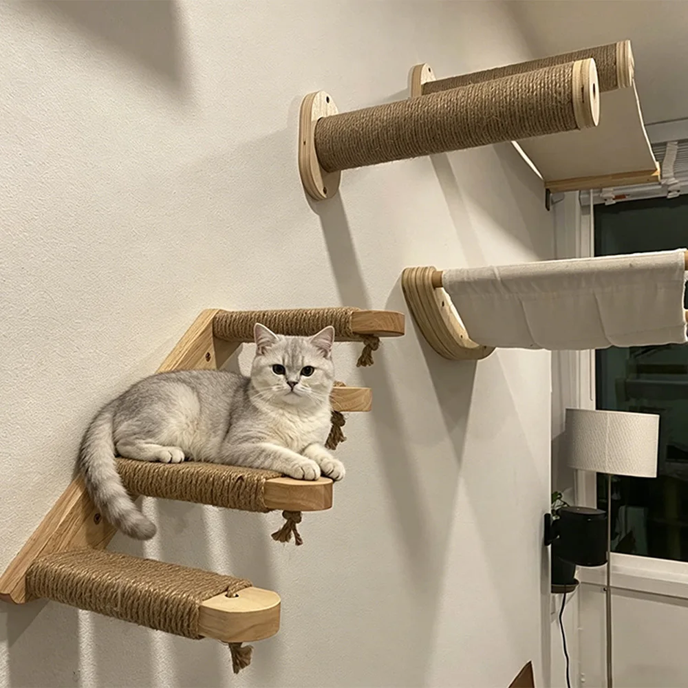 Árbol rascador de pared para gatos de interior con hamaca y escalera - imagen 2