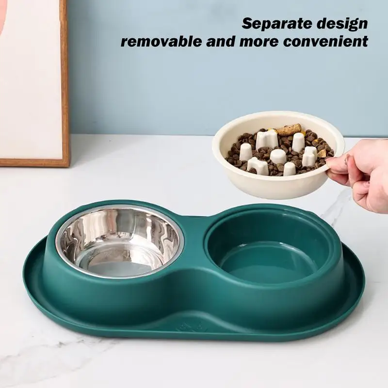 Slow Feeder Dog Bowls Food and Water Feeding Bowl Pet Food Container Puppy Double Feeders with Non-Skid Mat Removable Dispenser