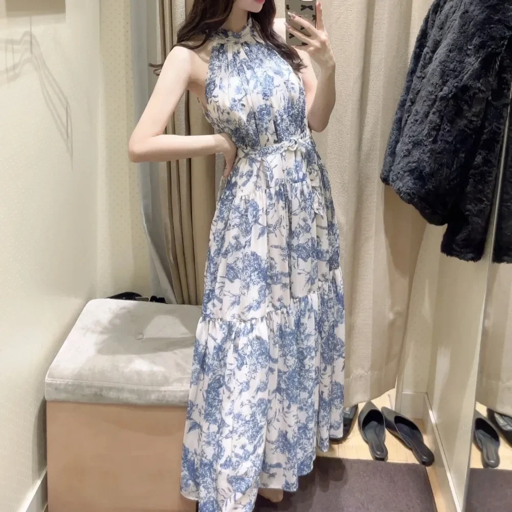 

Japanese Vintage Elegant Halter Dress Off Shoulder Sleeveless High Waist Slim Fit A-line Robe Spring Summer Chic Vestidos Mujer