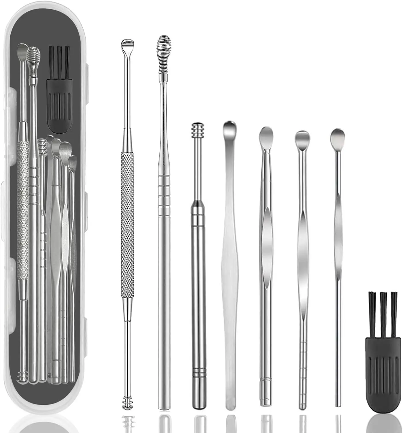 

8-Piece Ear Wax Removal Kit, Professional Double-Headed Tools with Cleaning Brush and Storage Box for Kids and Adults