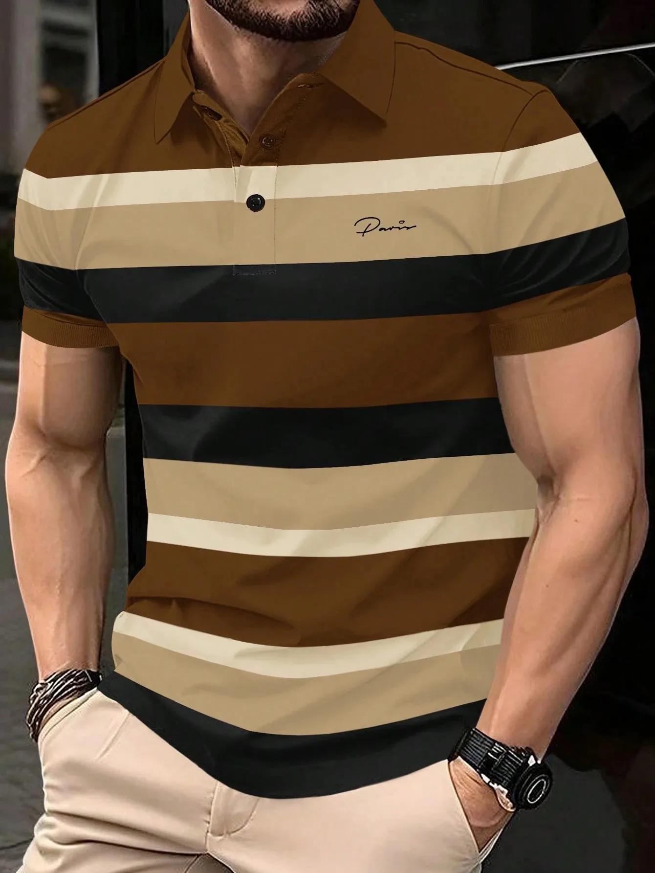 

The new men's short-sleeved POLO shirt for summer 2025 is casual fashionable and soft with 3D striped pattern printing
