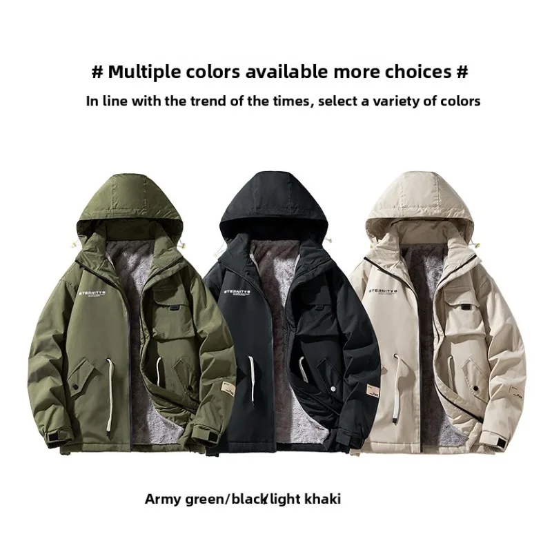

Men's Outdoor Plus-size Jackets Casual Short Windbreaker Men's Work Jackets Spring and Autumn Fleece and Thickened Cotton Coats