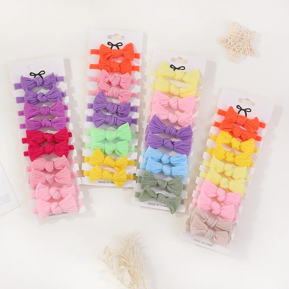 Lazos elásticos de nailon para el pelo para niña, lazos con flores, gomas para el pelo, coletas, accesorios para el pelo, Set de 10 unidades