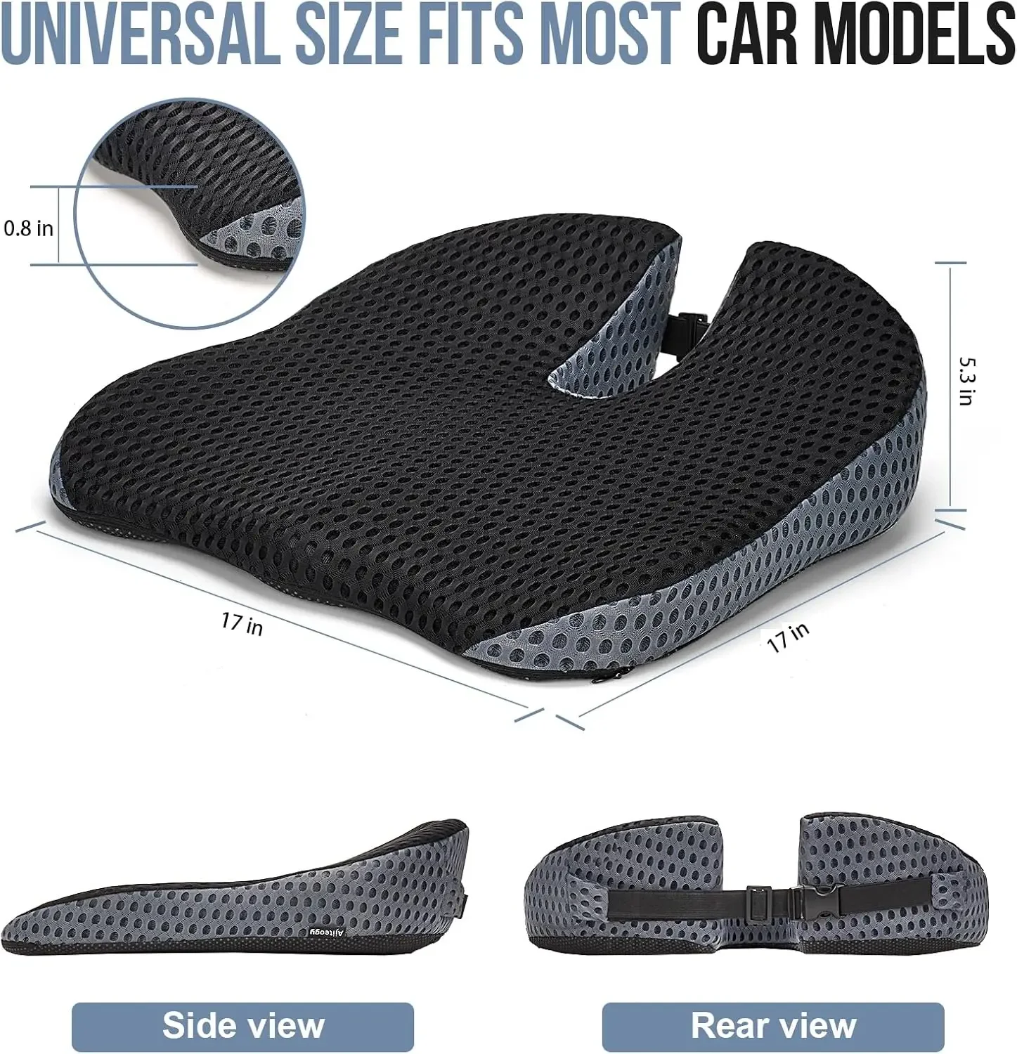 Memory Foam Car Wedge Seat Cushion for Driving, Height Booster & Posture Support, 4D Mesh Seat Pad with Adjustable Straps
