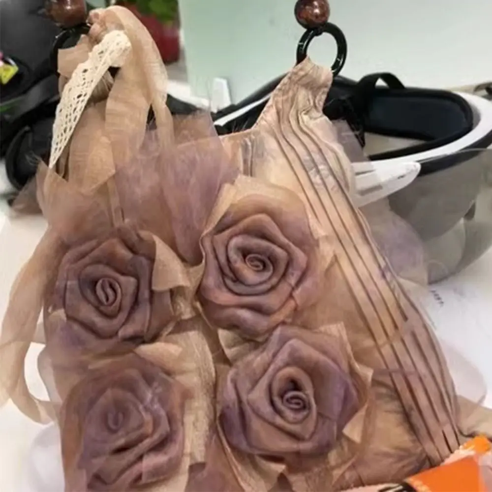 Hot Chinese Style Rose Decor Shoulder Bags Fashion Elegant Tote Bags Tie Dye Women Underarm Bags Women Girls