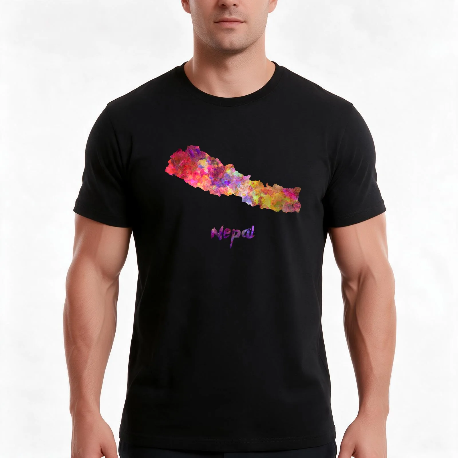 Nepal in watercolor T-Shirt, Summer Casual Cotton Tee, Oversized Streetwear Tops, Vintage Graphic Print, Loose Fit Short Sleeve