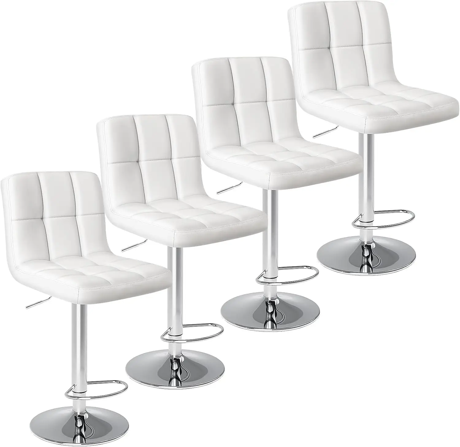 

Набор из 4 регулируемых поворотных барных стульев, стульев для кухонной стойки из искусственной кожи с поддержкой спинки — современный белый цвет