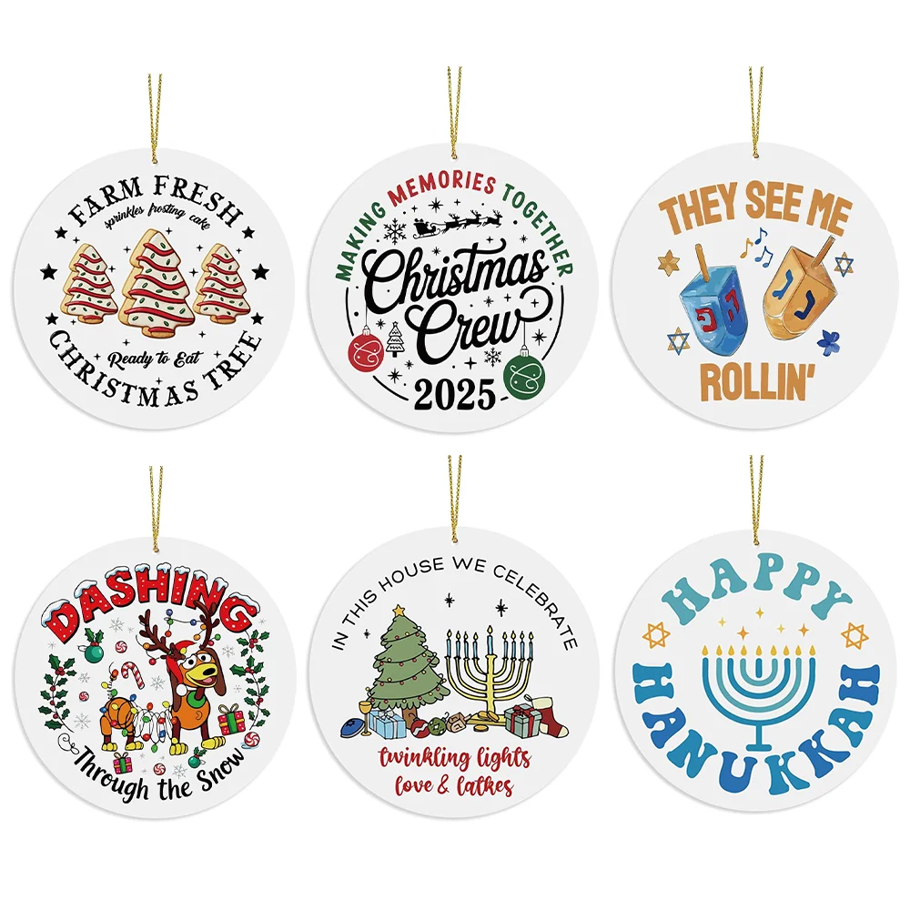 

1Pcs Hanukkah Christmas Ceramic Pendants for Tree Happy Chanukah Days Ornament Jewish Menorah Dreidel Pattern Holiday Decoration