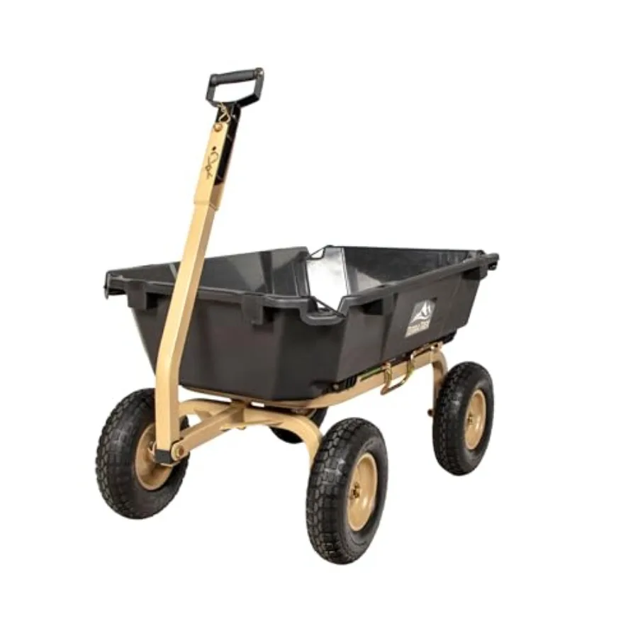 Heavy-Duty Garden Cart for Yard, Garden, Farm Work Poly Resin, Black, 7 Cu. Ft. Dual-Side Dump, 1200 lb Capacity, All-Terrain N