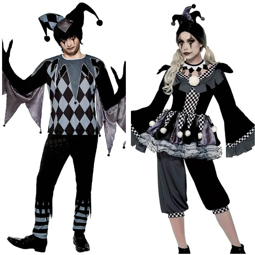 Halloween-Kostüm-Set, gruseliger Zirkus-Clown, Damen- und Herren-Eup-Ball-Performance-Outfit, 2023, Herbst, Neuankömmling