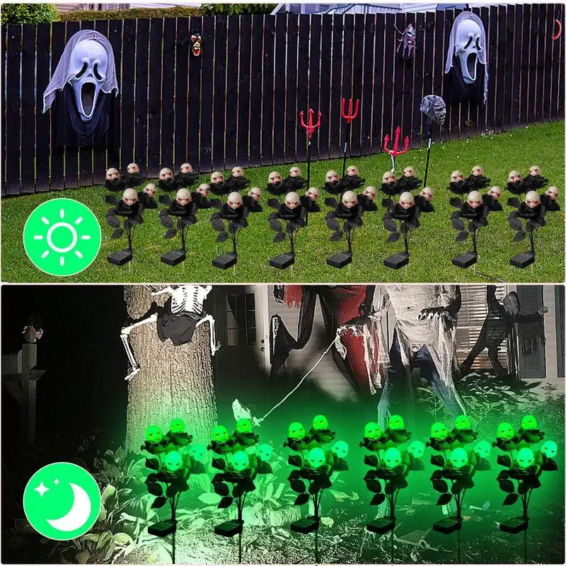 Solar Ghost Garden Stakes Lights 4-Branches Rose Ghost Stake Lights Light Up 4-Branches Rose Ghost Garden Stakes For Yard Lawn