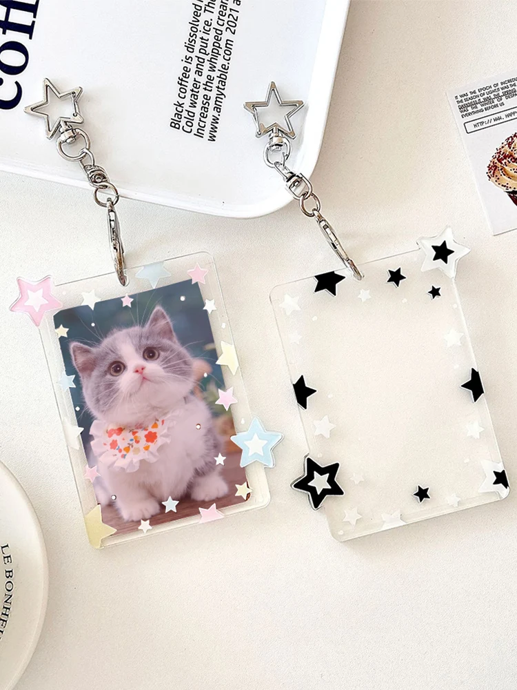 Acrylic Colorful Star Photocard Holder Keychain Photo Card Holders 3.3x3.9 Inch ID Badge Bus Card Credit ID Bank Card Holder