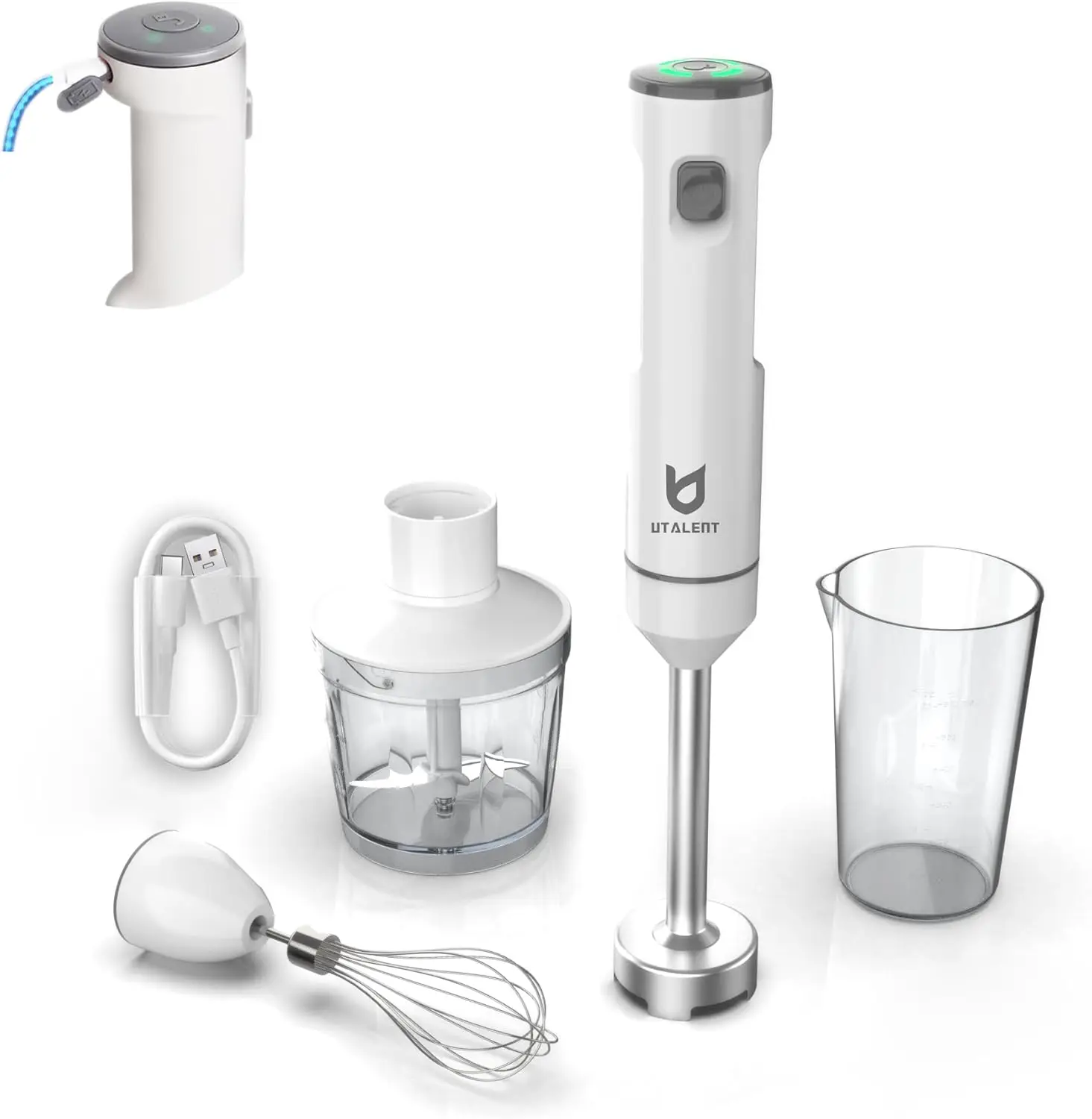 

Variable Speed Immersion Blender Rechargeable, with 500ml Chopper, 600ml container