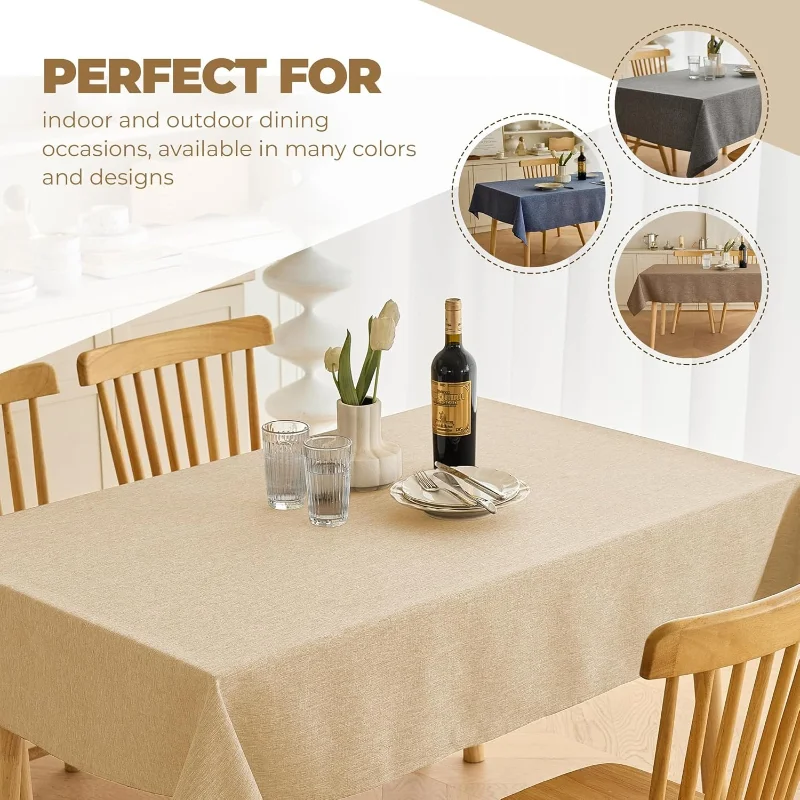 Waterproof Rectangle Tablecloth Oil Resistant Artificial Linen Fabric Washable for Kitchen Dining Room Furniture Protector Decor
