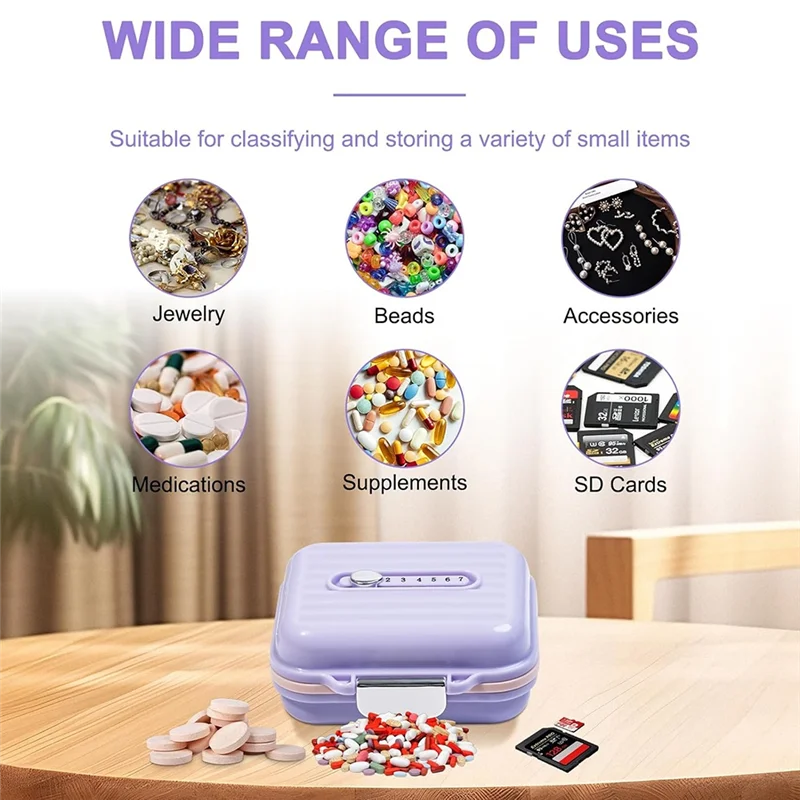 AAAN-Travel Medicine Box With Labels 7-Compartment Portable Mini Medicine Box Pocket Medicine Box Daily Medicine Storage Box