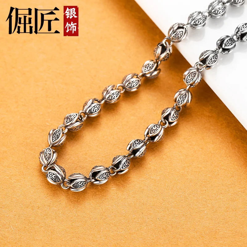 Chain925Silver Men's Silver Necklace Personalized Trendy Retro Thai Chain Short Clavicle Chain Domineering Chain Gift