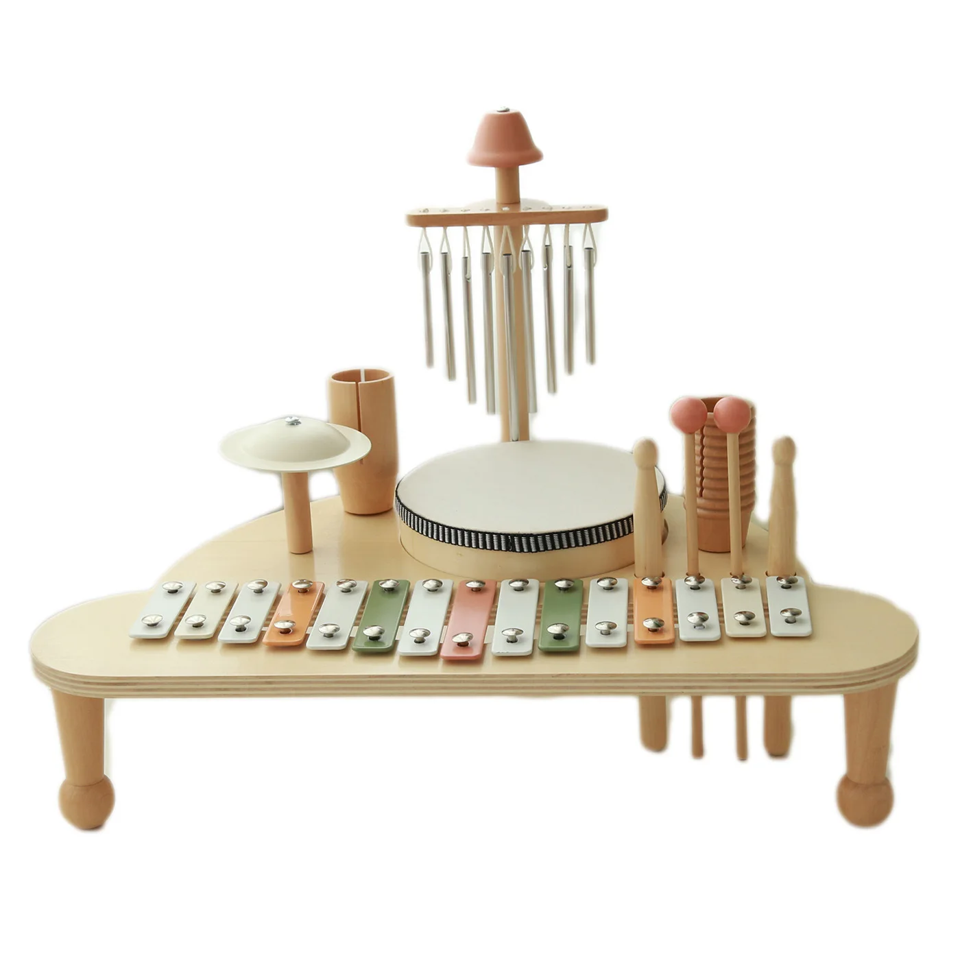 Children's Wooden Montessori  Percussion Instrument Multifunctional Bandstand Drum Set Playing Piano Baby Educational Toys