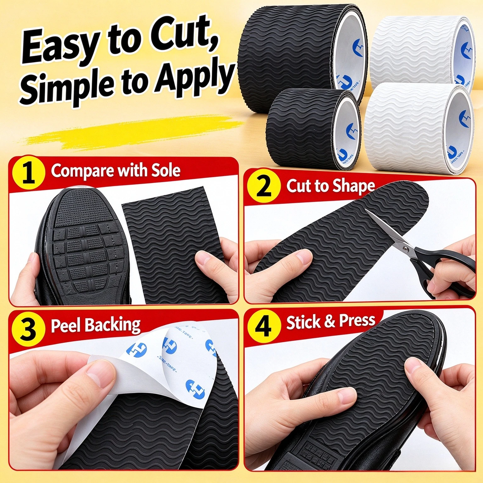 For High Heels Sandals, DIY Freely Trimmable, Wave Pattern Self-Adhesive Silent Non-Slip Heel Pad Anti-Slip Shoe Sole Tape