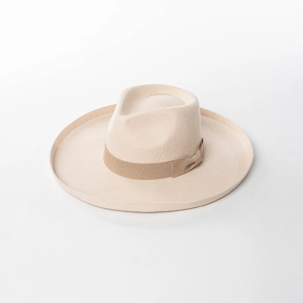 

New style100% Australia Wool Felt Fedora Hat With Pencil Rim Wide Brim Felt Hat with ribbon bowknot