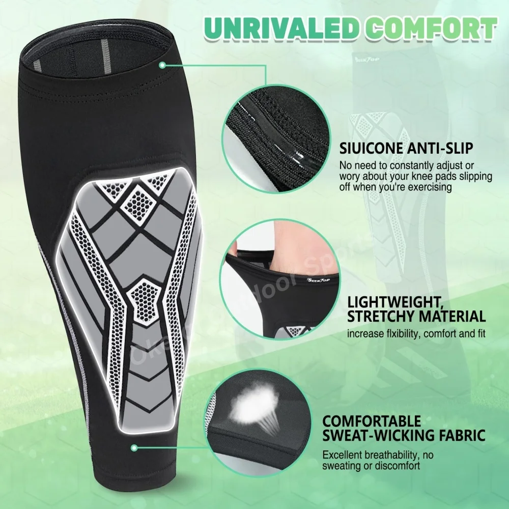 1Pair Calf Compression Sleeves with EVA Pad for Men Women - Leg Support for Shin Splints - Shin Guards for Running Football
