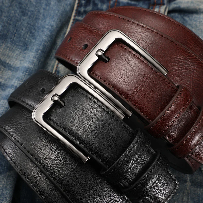 เข็มขัดหนังแท้สำหรับผู้ชายแฟชั่นเข็มขัดยีนส์ดีไซน์หรูหรา