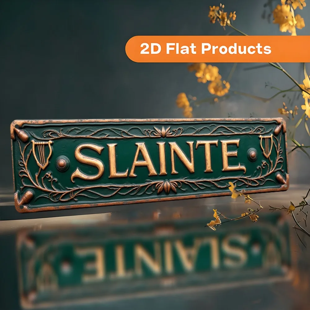 2D 1-teiliges Metall-Wandkunst-Schild „SLAINTE“ Retro 2D Aluminium für Zuhause, Küche, Bar