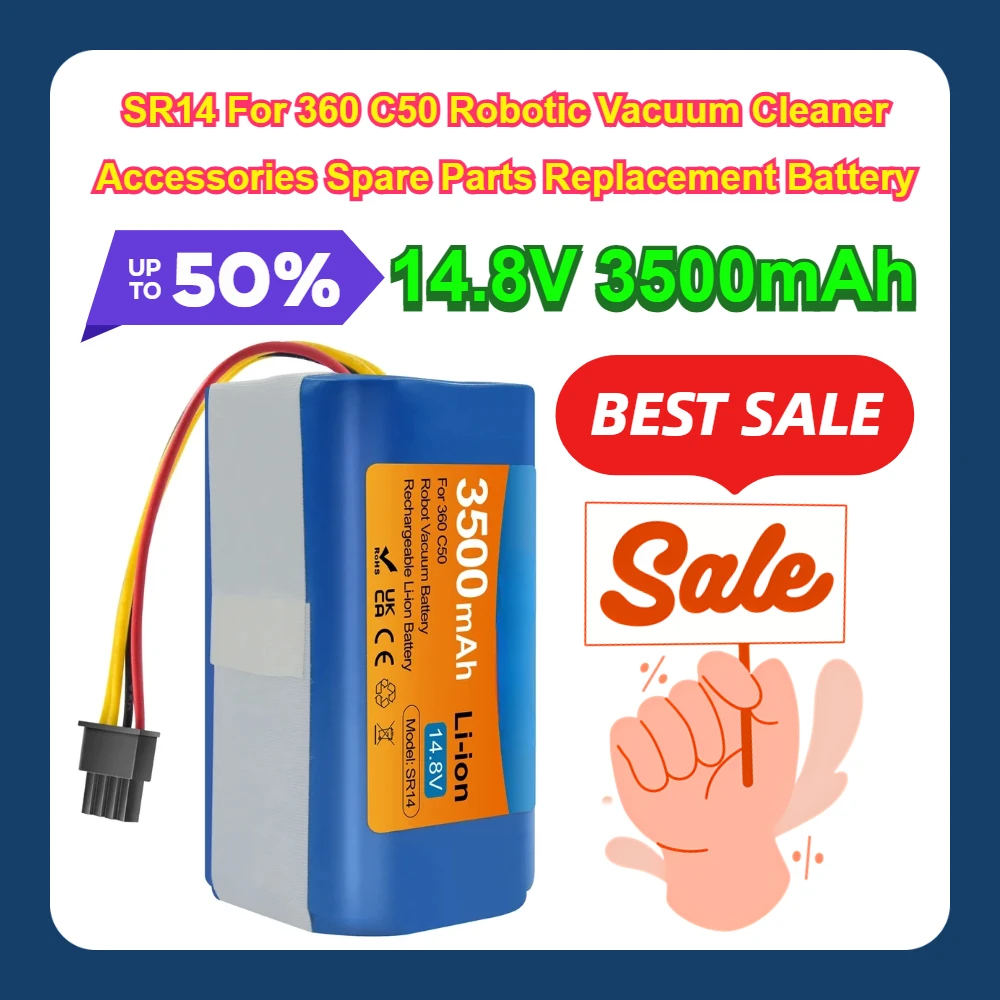 14.8V 3500mAh SR14 For 360 C50 Robotic Vacuum Cleaner Accessories Spare Parts Replacement Battery