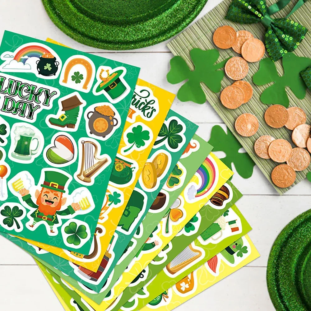 

16 Sheets St.Patrick's Day Children's Shamrock Stickers DIY Scrapbooking Envelopes Cards Decorative Stickers Stationery