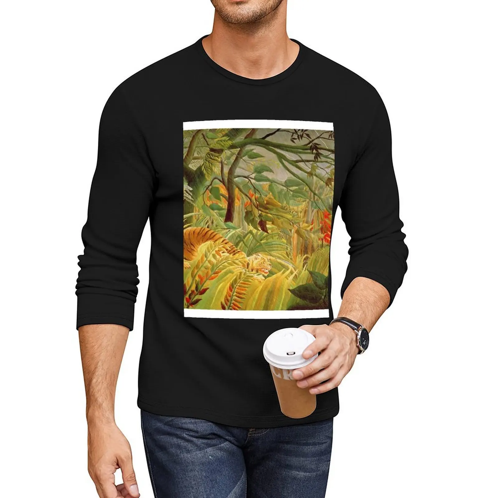 

Henri Rousseau - Tiger In A Tropical Storm (Surprised) Long T-Shirt sweat shirts hippie clothes heavyweight t shirts for men