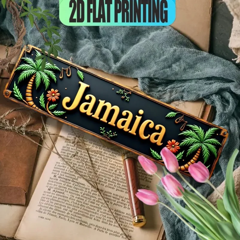 Vintage Jamaica-Themed Welcome Sign - Caribbean Jamaican Metal Wall Art with Jamaican Colors Durable Sign Suitable for Home