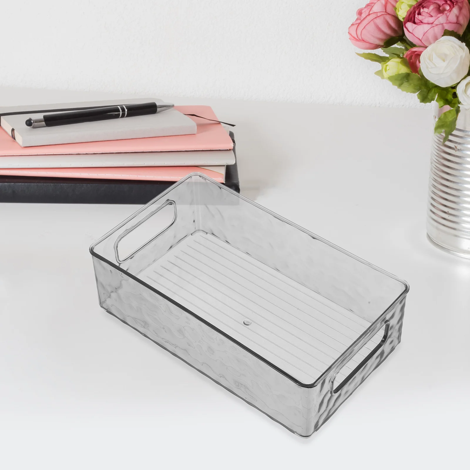 

Clear Plastic Storage Bin Rectangular Transparent Patterned Refrigerator Organizer Kitchen Pantry Storage Basket Durable Design