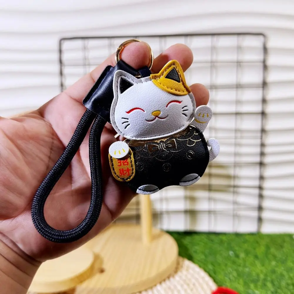 Cartoon Pu Leather Fortune Cat Keychain Get Rich Fortune Horse Year Pendant Fortune Cat Ornament Red Maneki Neko Pendant