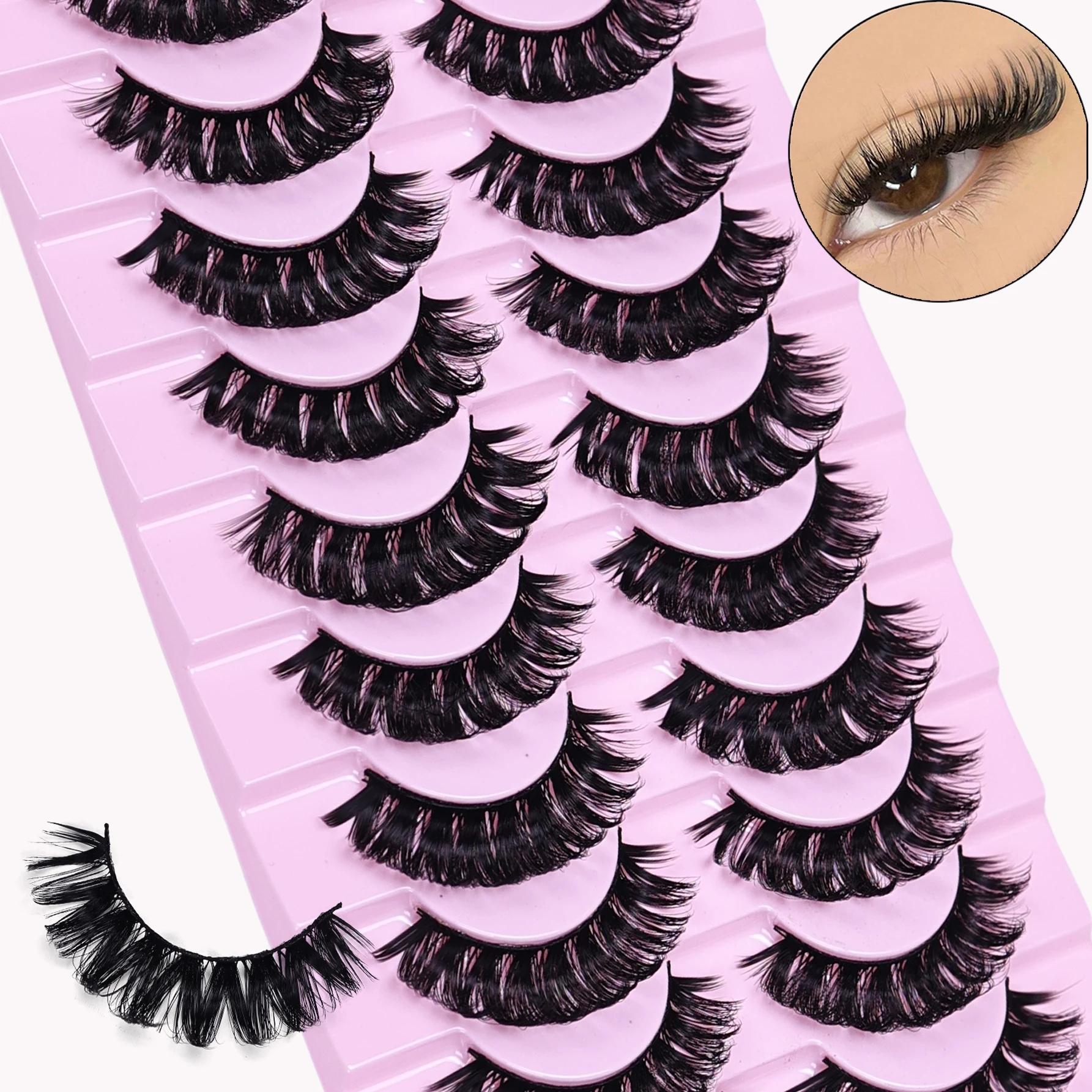 10 Pairs Russian Strip Lashes DD Curl Lashes 3D Eyelashes Reusable Fluffy False Lashes Russian Extensions