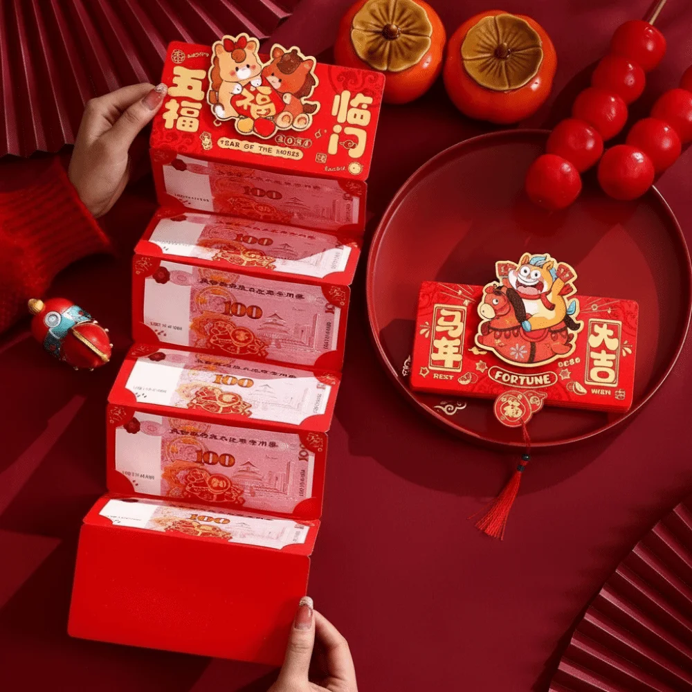 

Paper Folding Red Envelope 2026 Horse Year Traditional New Year Money Packet Cartoon Pattern Blessing Lucky Money Pocket