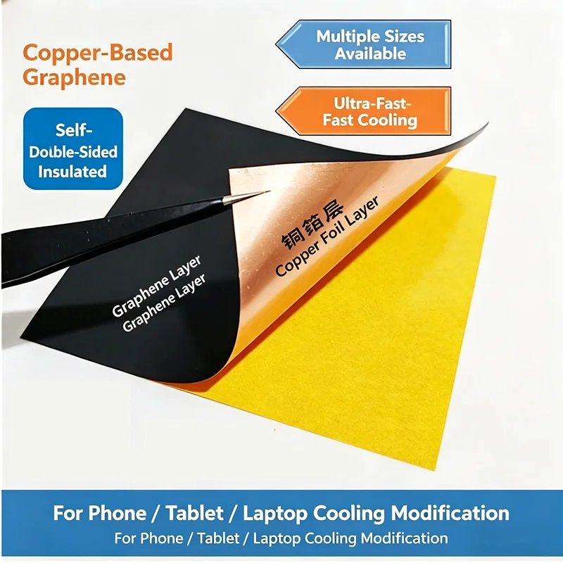 100x200mm Copper Graphene Thermal Pad High Conductivity Self-Adhesive Heat Dissipation Sheet for AI Phone Laptop Cooling Mod
