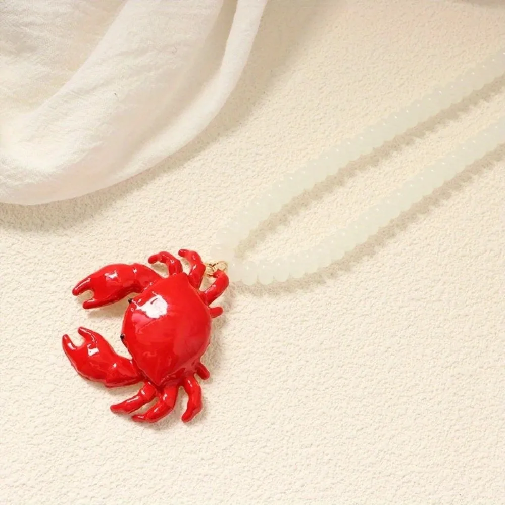 New Beaded Pendant Crab Necklace Childishness Design Boho Style Handmade Necklace Enamel Crab Boho Necklace Summer Accessory
