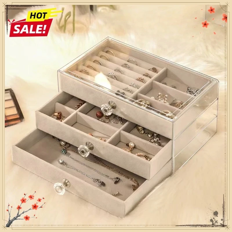 3 Drawer Dustproof Anti-Oxidation Large Capacity Jewelry Storage Box for Earrings Rings Bracelets