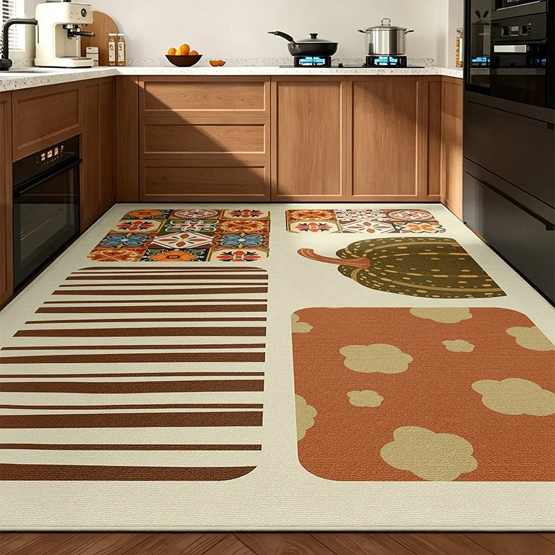 Modern Simple Plaid Kitchen Floor Mat PVC Leather Non-Slip Oil-Proof Rugs Waterproof Stain-Resistant Carpet Home Balcony Mats