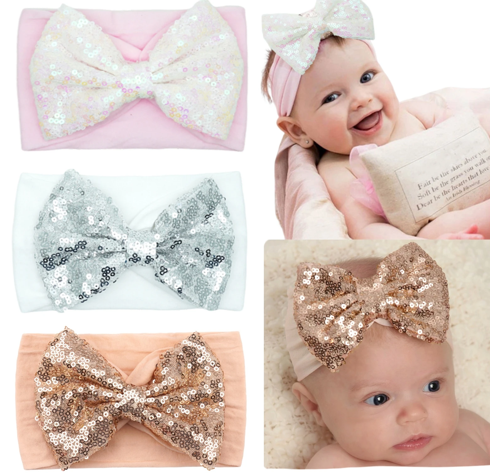 3 Pcs Super Stretchy Soft Baby Girl Headbands with 5\