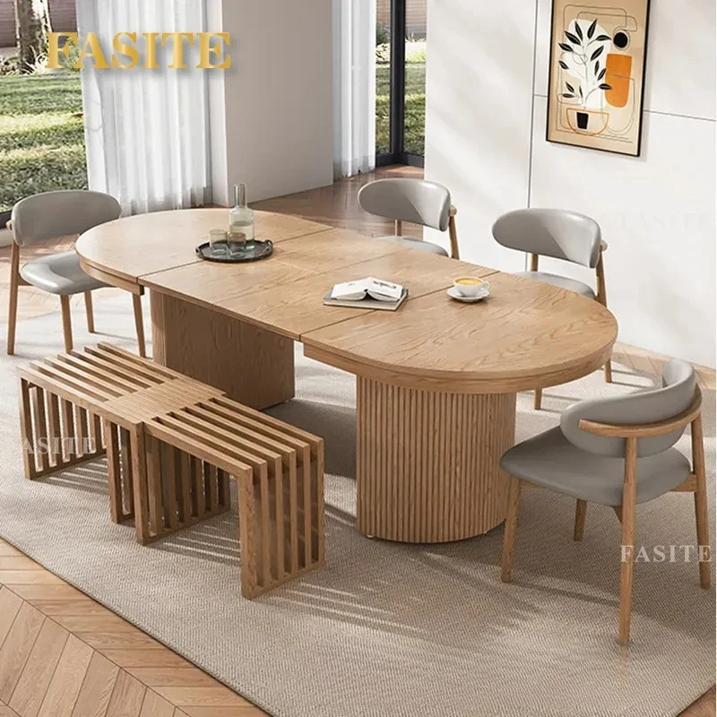 For Solid Wood Telescopic Dining Table Folding Round to Oval Deformation Table for Living Room Home B&B Meeting High Quality