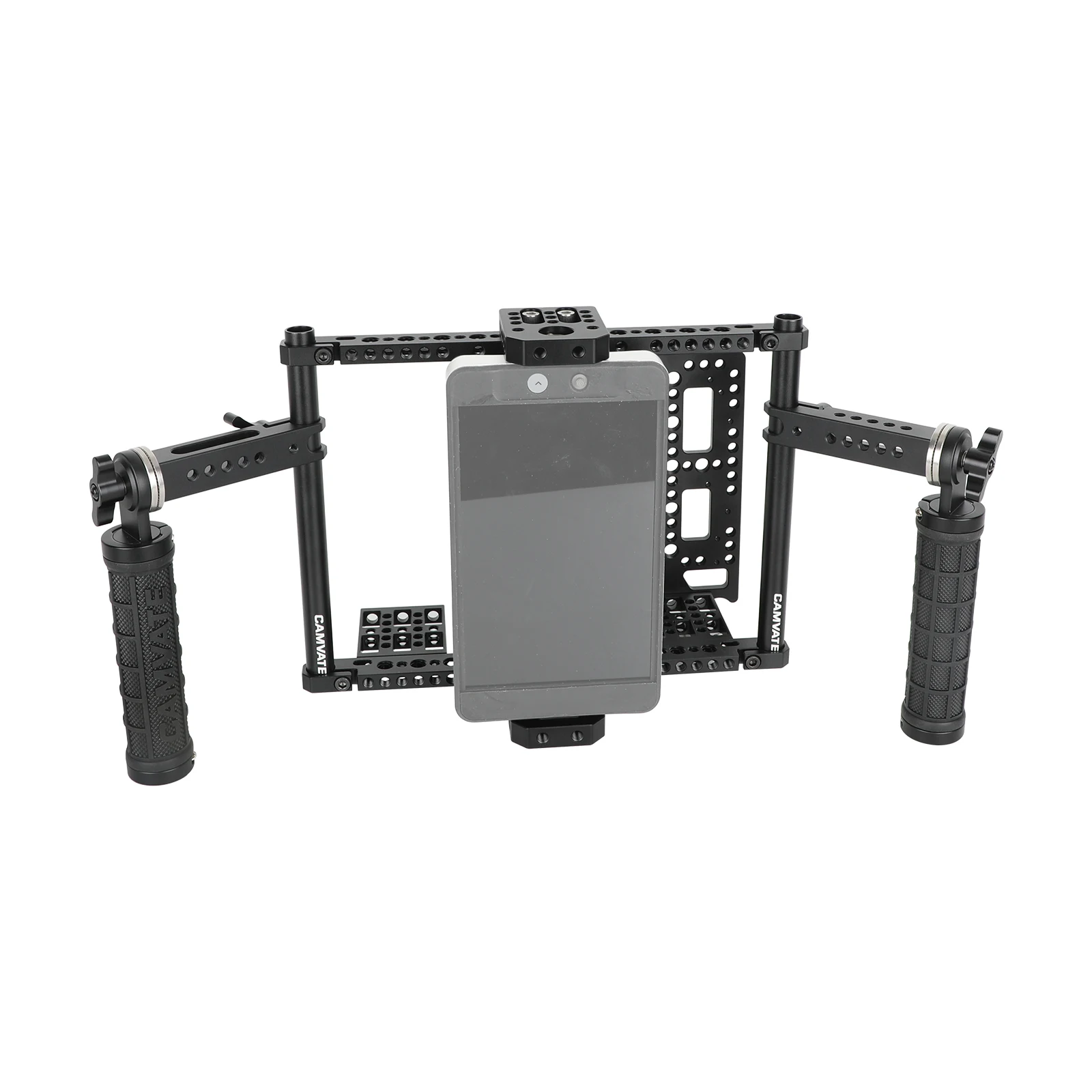 CAMVATE 7inch Monitor Cage Kit with Dual Rosette Mount Rubber Handgrips With 15mm Support Rods For  Adjust Height Monitor Cage