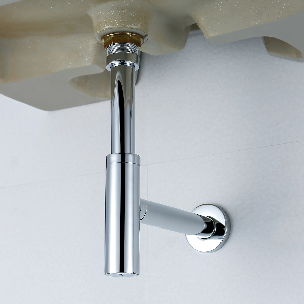 Brass Modern Round Bottle P trap 1 1/4, Sink Drain Pipe P trap Kit Brushed Nickel with Pop up Drain.