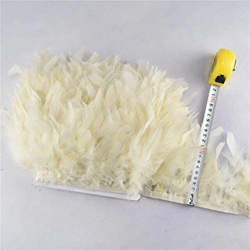 1Yard Beige Fluffy Turkey Feather Trims Fringe 5-6inch Real Marabou Ribbon for Dress Clothing Decoration Sewing Plumages Crafts