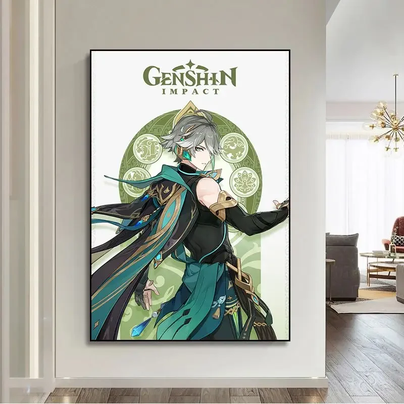 Genshin Impact Classic Vintage Posters Whitepaper Sticker DIY Room Bar Cafe Kawaii Room Decor